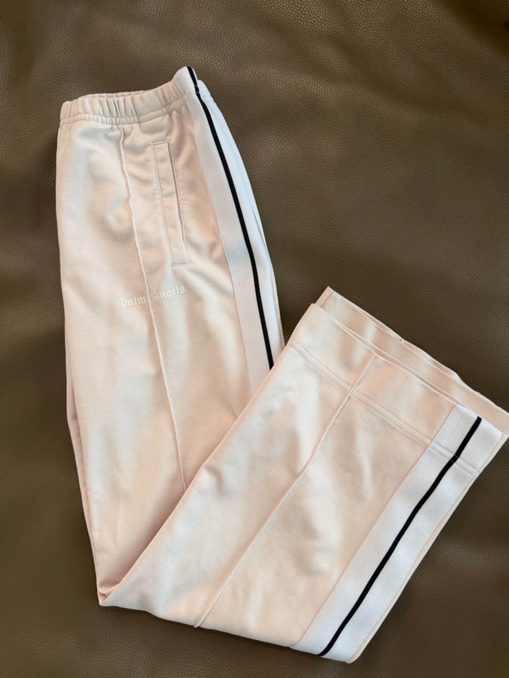 Palm Angels Kids Pale Pink Track Joggers with Black & White Side Stripes